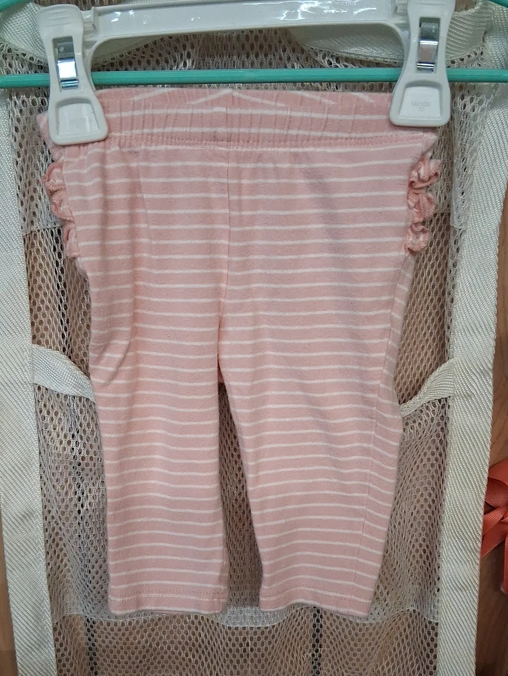 Old Navy Pink & White Stripe Ruffle Capri Leggings